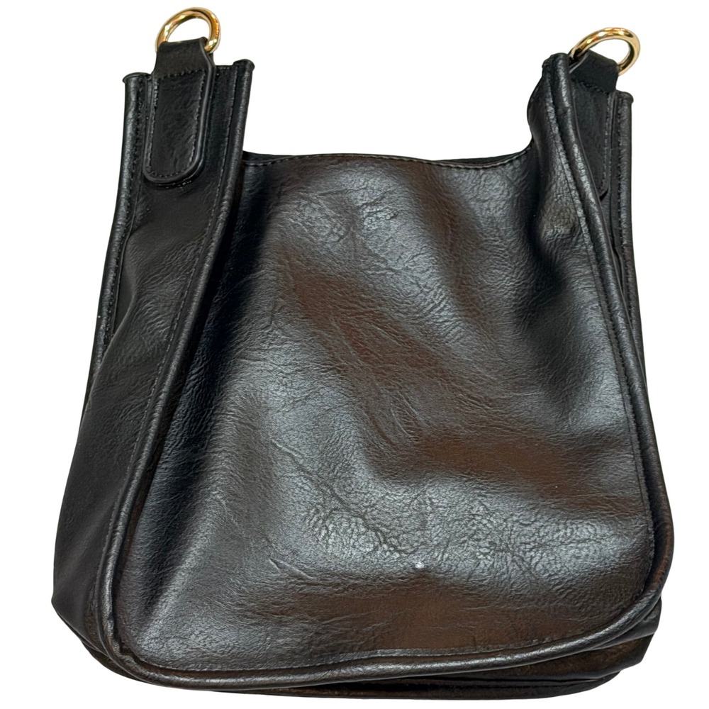 Ah-Dorned Messenger Bag Womens Black Vegan Leather Crossbody Minimalist Modern